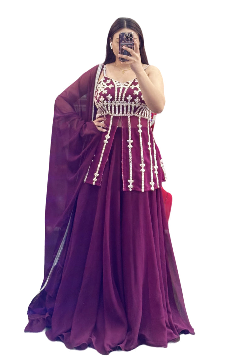 Designer 3 Pc Sarara Set-Burgundy